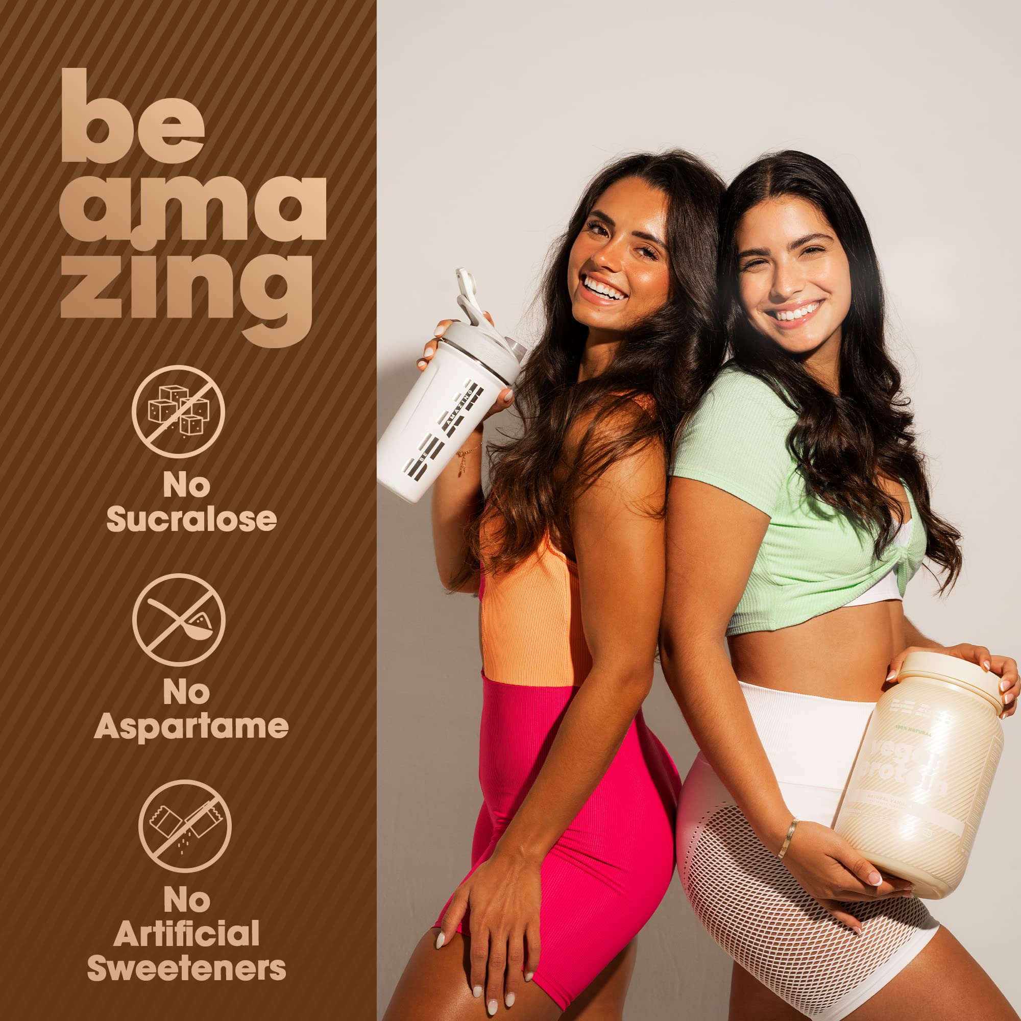 Be Amazing Vegan Protein Powder - 20g Plant-Based Protein with Prebiotics Fibers | Sugar-Free, Gluten-Free, Low Carb, Non-Dairy Shake Mix | Natural Vanilla Flavor, 25 Servings | Perfect for Post-Workout Recovery & Healthy Smoothies