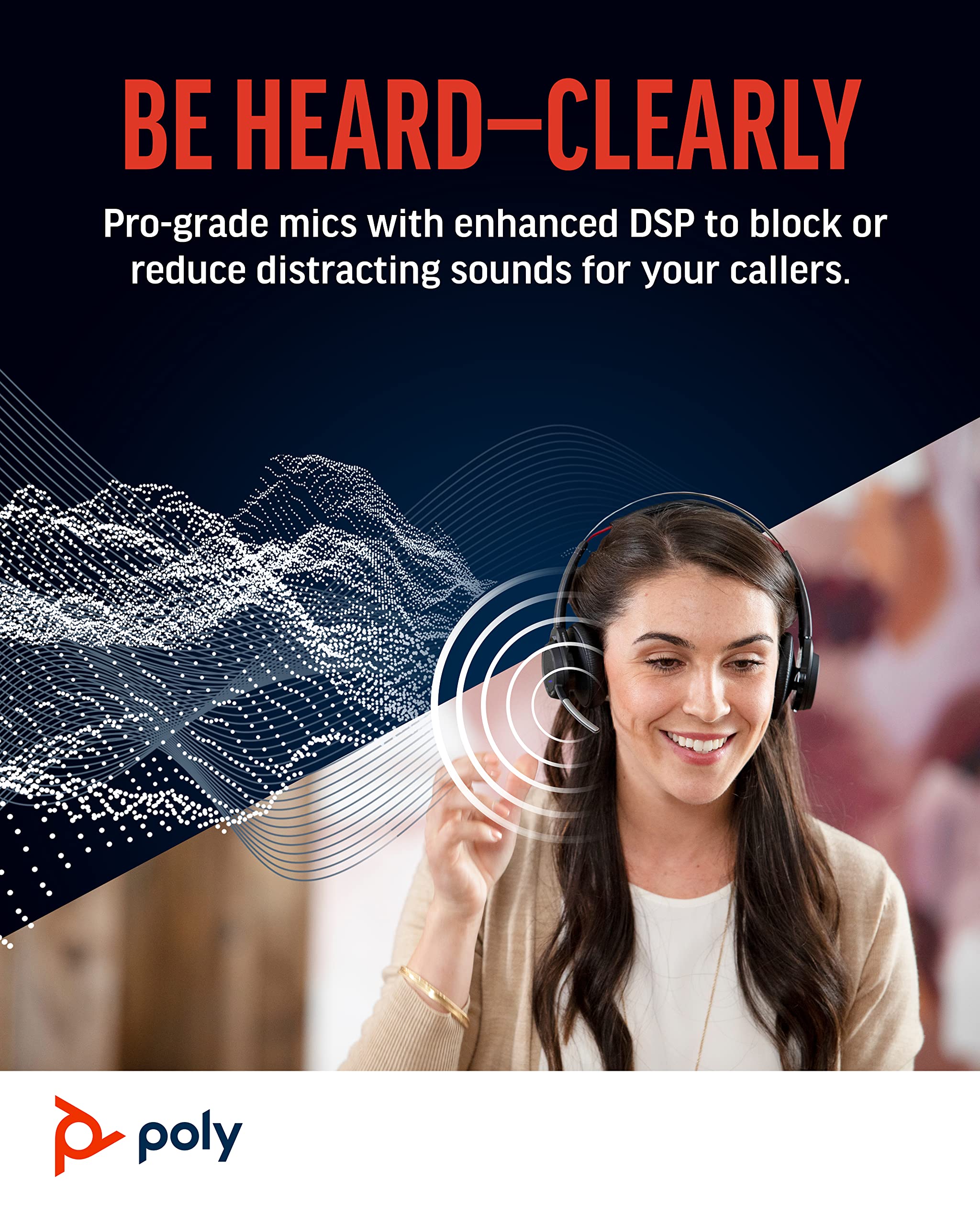 Poly Voyager Focus UC Wireless Headset with Charge Stand - Active Noise Canceling (ANC) Bluetooth Headphones for PC, Mac, Mobile - Compatible with Microsoft Teams, Zoom - Perfect for Home Office, Remote Work & Online Meetings (Amazon Exclusive)