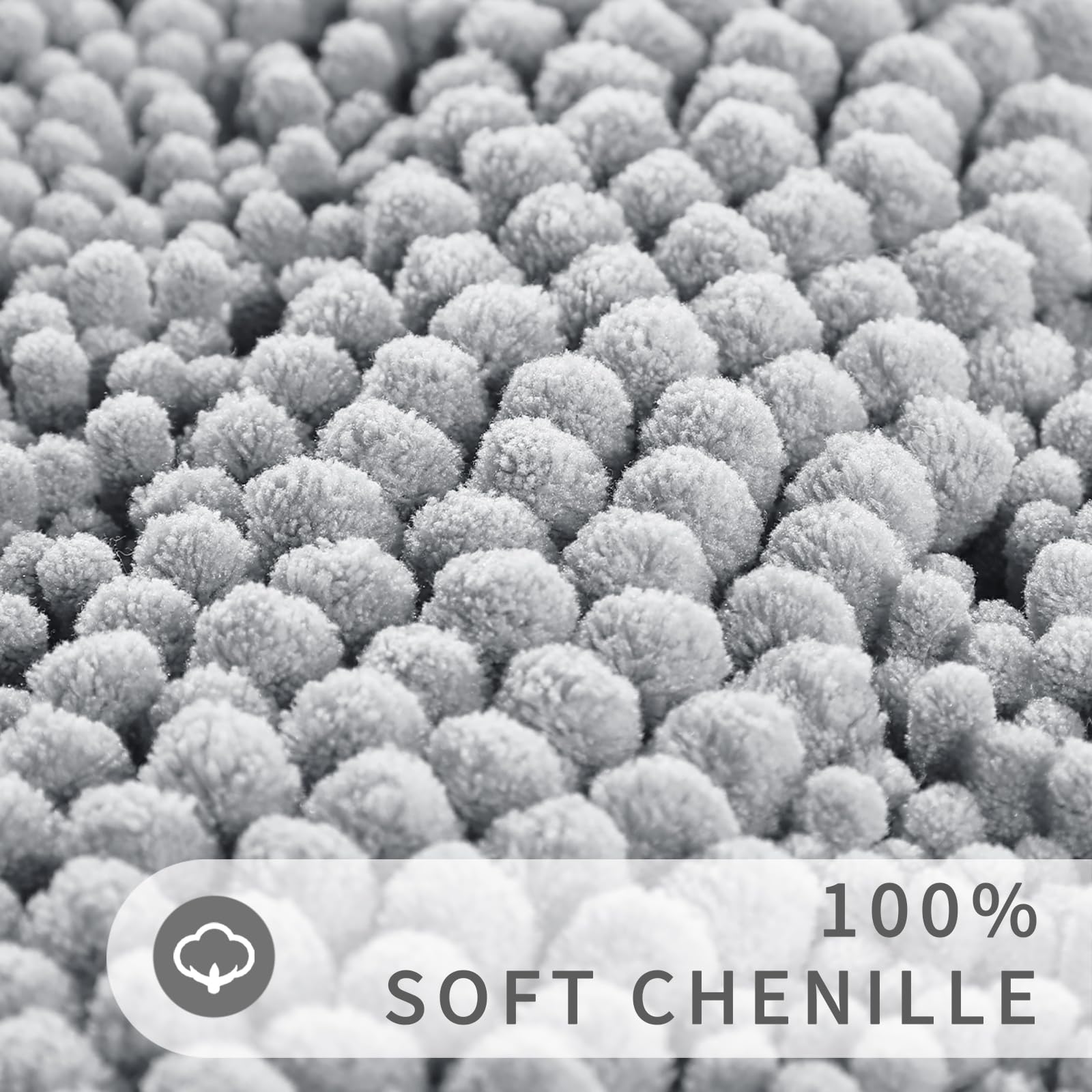 Luxury Chenille Bathroom Rugs Set of 2 - Extra Thick Non-Slip Quick Dry Bath Mats for Shower Floor, Soft Fluffy Microfiber Absorbent Machine Washable Bath Rugs (Silver Grey, 20