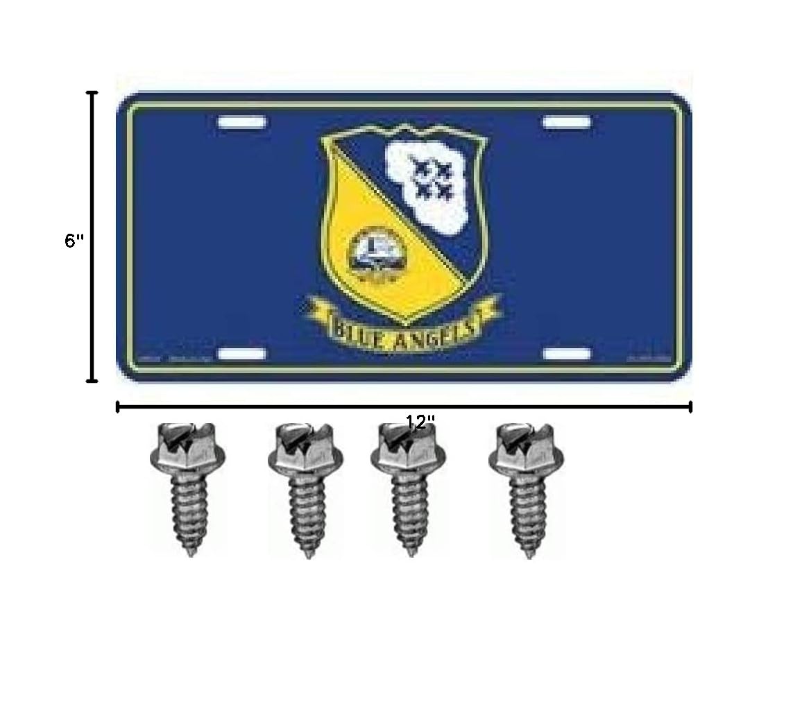 US Navy Blue Angels USN Metal License Plate with Fastener Screws - Durable Car Tag for Vehicles, Trucks & Motorcycles