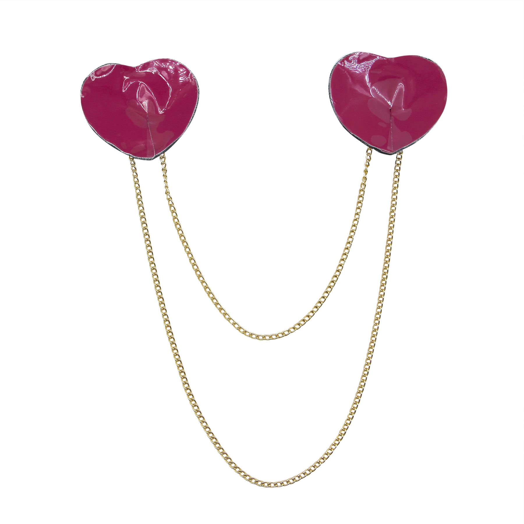 ZGMYC Reusable PU Leather Heart-Shaped Nipple Covers with Gold Metal Chain - Adhesive Pasties & Sexy Body Jewelry for Women | Perfect for Parties, Rave Festivals, Bachelorette Nights & Club Wear