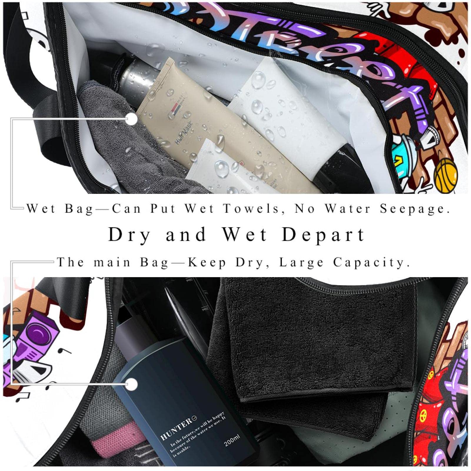 Graffiti Print Sports Duffel Bag - Waterproof Travel Luggage Shoulder Bag with Carry Handle for Youth, Girls & Boys | Perfect for Gym, School, Weekend Trips & Sports Activities