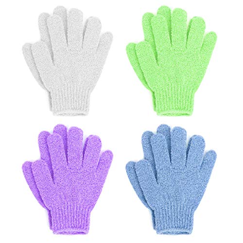 Exfoliating Bath Gloves for Women & Men - 4 Pack Soft Scrubber Mittens for Smooth Skin - Spa, Shower & Body Scrub Use
