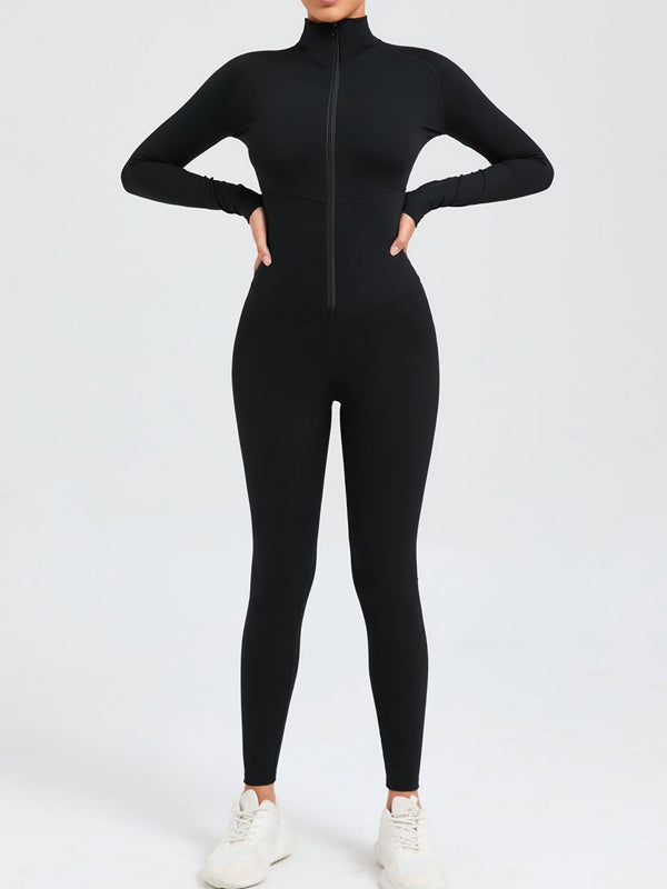 ZASUWA Women's Stand Collar Long Sleeve Zipper Jumpsuit - Stylish One Piece Romper for Casual Wear, Office Outfits & Date Night Fashion