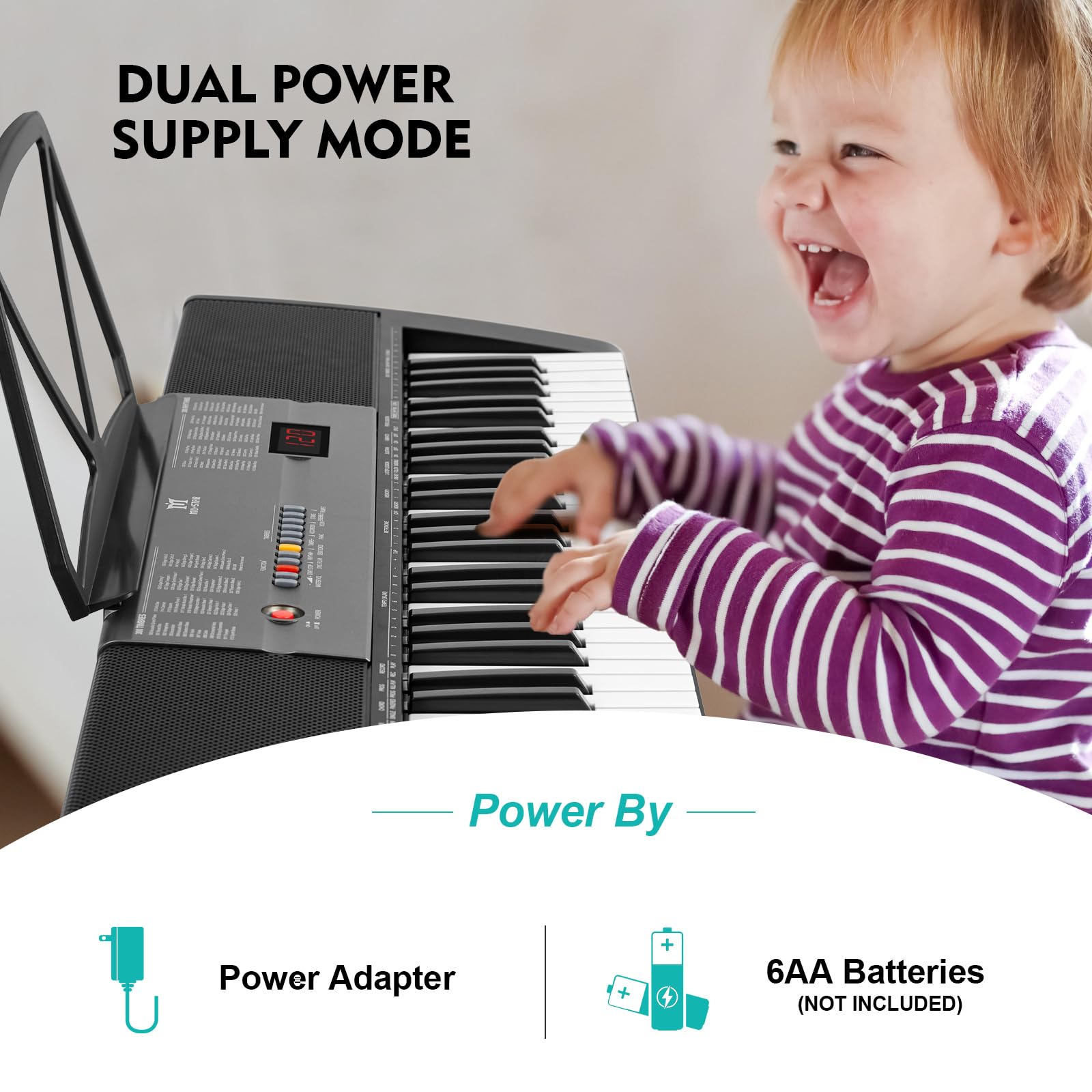 MUSTAR 61-Key Lighted Keyboard Piano for Beginners - Electric Piano with Stand, Bench, Headphones & Microphone - Portable Digital Piano with Built-in Speakers & Note Stickers - Perfect for Home Learning, Music Practice & Gift Giving