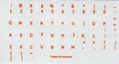 English US Keyboard Labels - Transparent Background with Black, Blue, Orange or White Lettering (Orange) | Perfect for Laptop, Desktop & Mechanical Keyboards | Easy Installation & Customization