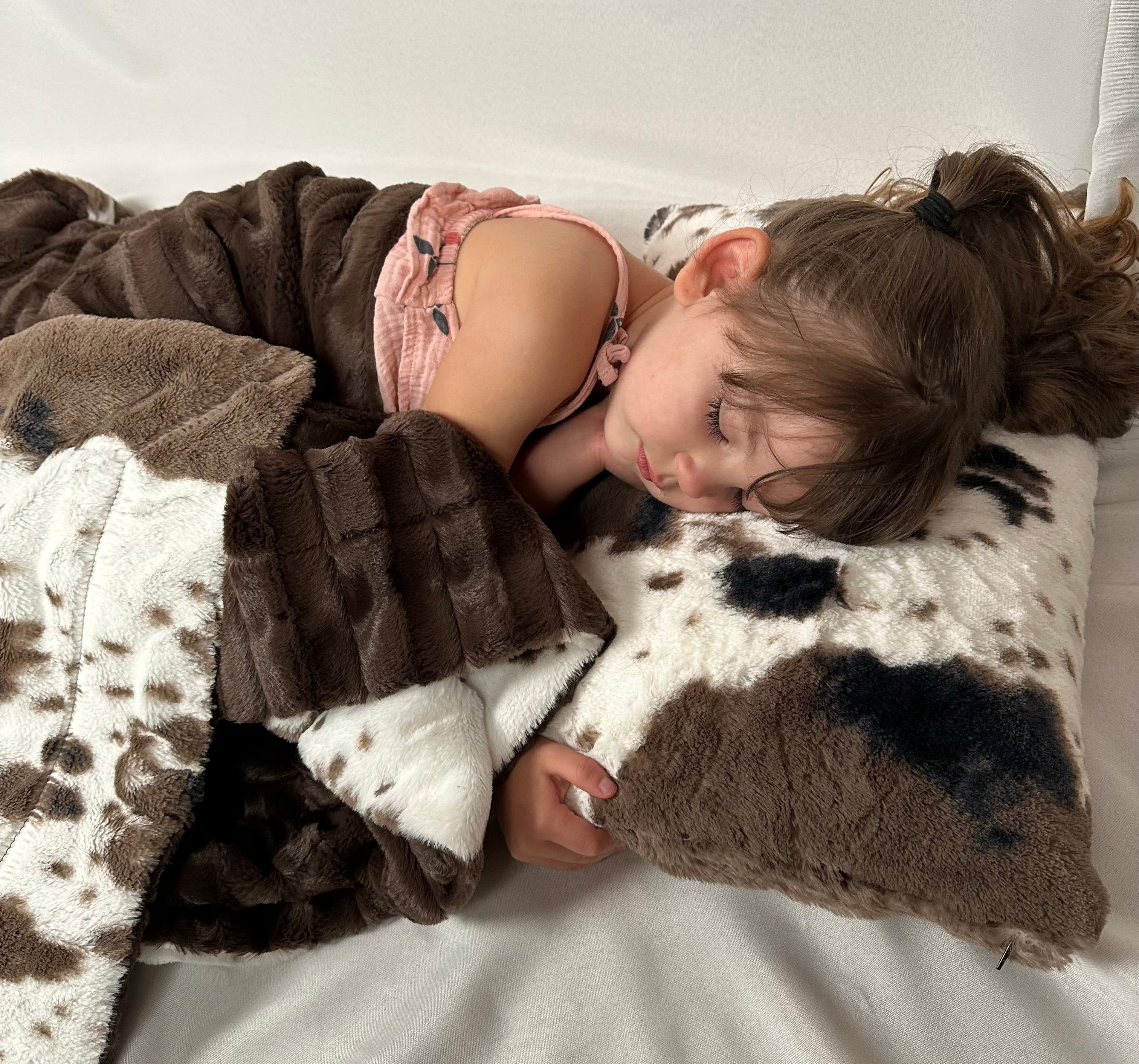 Soft Pony Mud Pie Brown Chinchilla Double Minky Toddler Blanket 44x60 - Travel Blanket with Pillowcase 12x20 for Kids, Baby Shower Gift & Nursery Decor