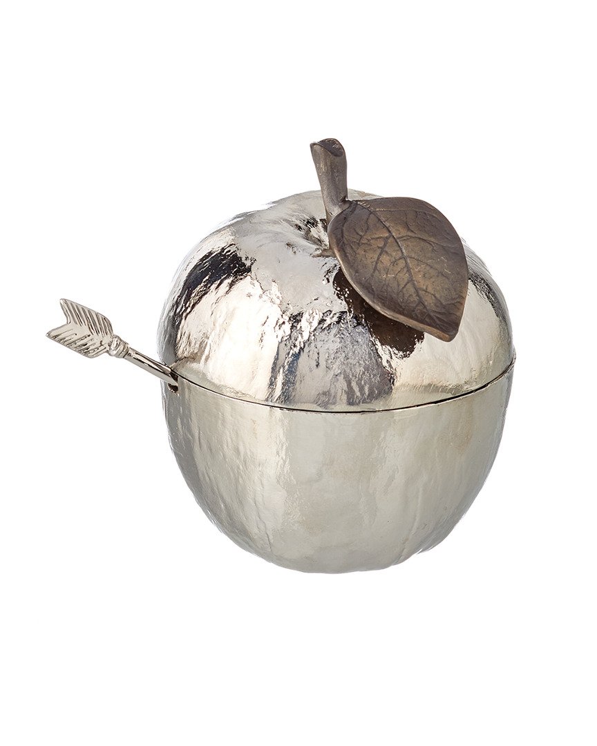 Michael Aram Apple Honey Pot with Spoon - Elegant Nickelplate Honey Jar for Tea, Breakfast & Gift Giving - Perfect for Home Decor & Kitchen Accessories