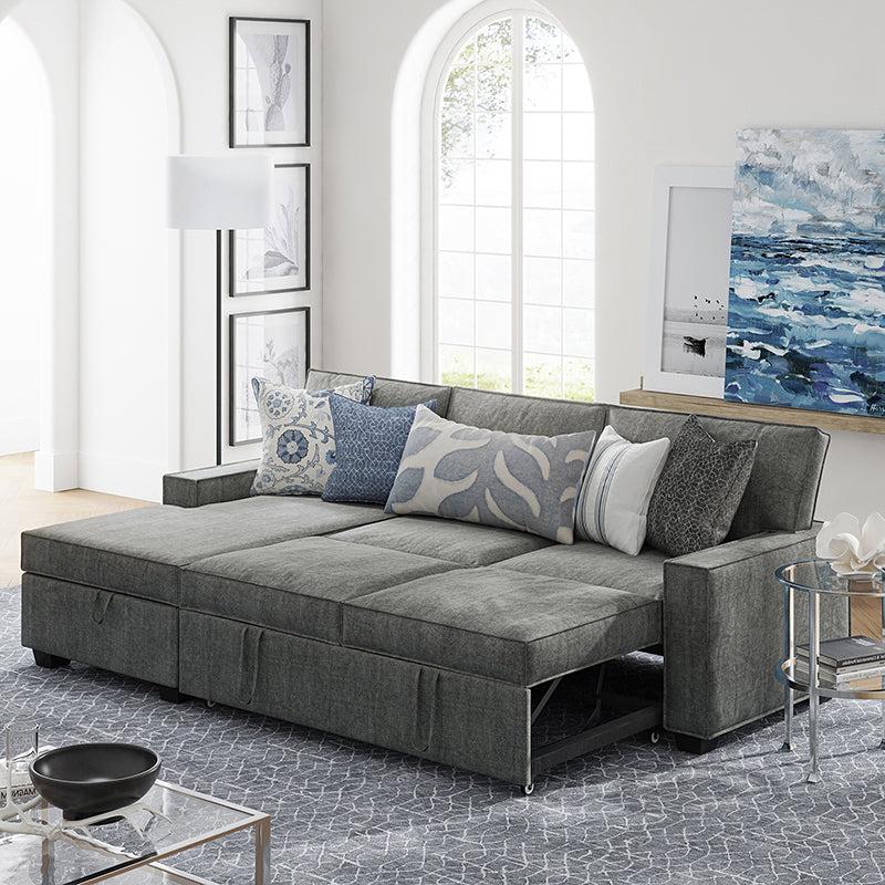 Sendera Upholstered Pull Out Sleeper Sofa & Chaise with Storage (Right) - Convertible Sectional Couch for Small Spaces - Perfect for Guest Room, Living Room & Studio Apartments