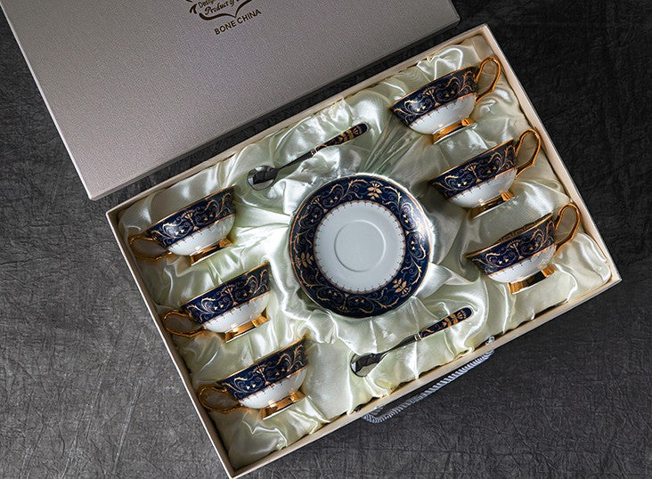 Premium Bone China Porcelain Tea Cup Set - Elegant Blue Floral Tea Cup & Saucer in Gift Box - Royal Ceramic Coffee & Tea Cups for Afternoon Tea, Bridal Shower, Wedding Favors & Home Decor