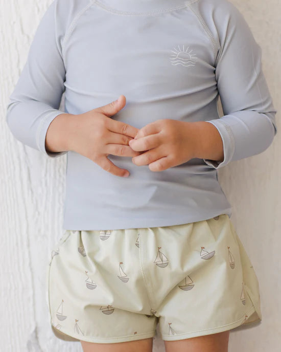 Boys Swim Shorts with Sailboat Print - Quick Dry Swim Trunks for Kids - Perfect for Beach, Pool & Summer Water Activities