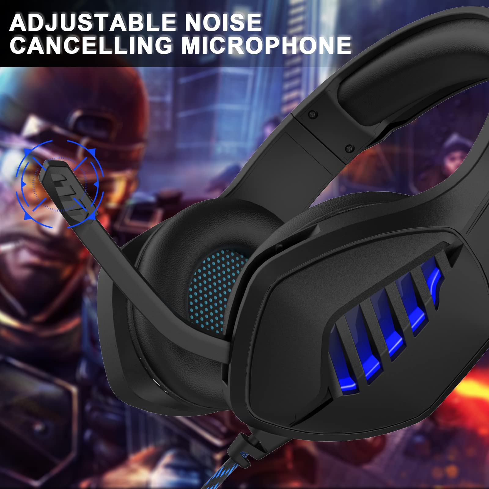Best Gaming Headset with Noise Canceling Microphone for PC, PS4, PS5, Nintendo Switch, Xbox One & Series X|S - 3.5mm Wired Headphones with Clear Audio - Black & Blue Design - Perfect for Competitive Gaming & Online Chat