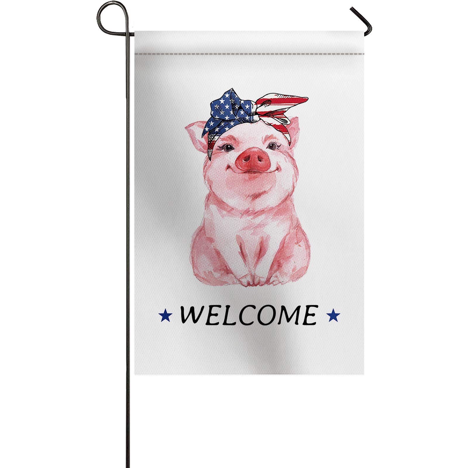 Premium 28x40 Inch Mini Garden Flag - Happy Independence Day American Farm Pig Print Welcome Flag, Weather Resistant & Double Stitched Burlap Outdoor Decor for Yard, Garden, Porch & Patio Celebrations