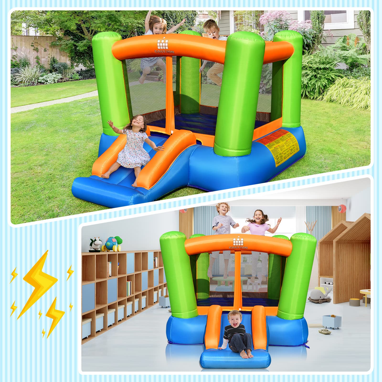 **Costzon Inflatable Bounce House for Kids - Toddler Bouncy Castle with Slide for Indoor & Outdoor Play, Durable Oxford Cloth, Portable Mini Jumping Castle - Perfect for Backyard Birthday Parties, Family Gatherings & Outdoor Fun**