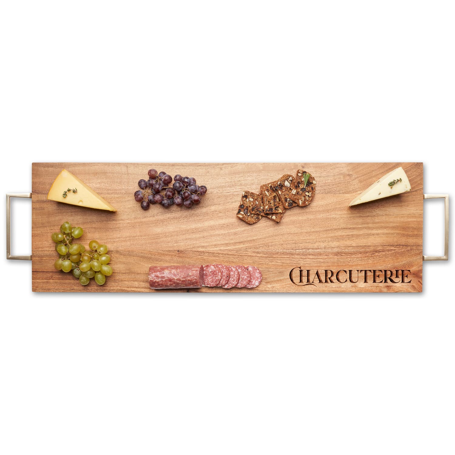 Acacia Wood Serving Board with Gold Handles - Elegant Charcuterie Cheese Board 30