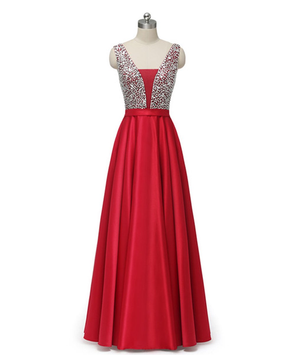 SOLOVEDRESS Women's Elegant Satin Beaded Formal Evening Gown - Long Prom Dress, Bridesmaid Dress for Weddings, Galas & Special Occasions