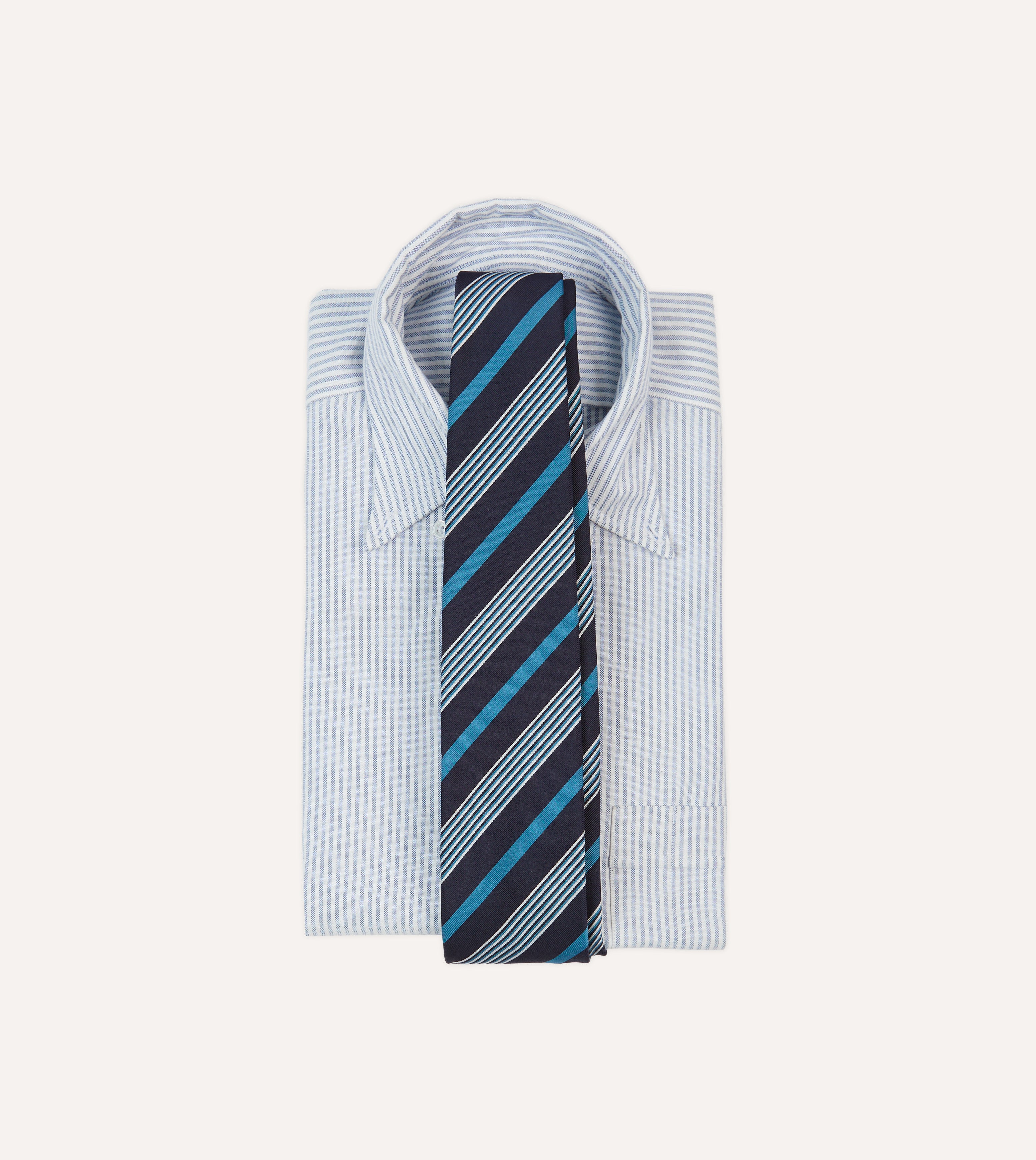 Premium Navy, Blue & White Striped Mogador Silk Tipped Necktie - Elegant Business & Formal Occasion Accessory for Men