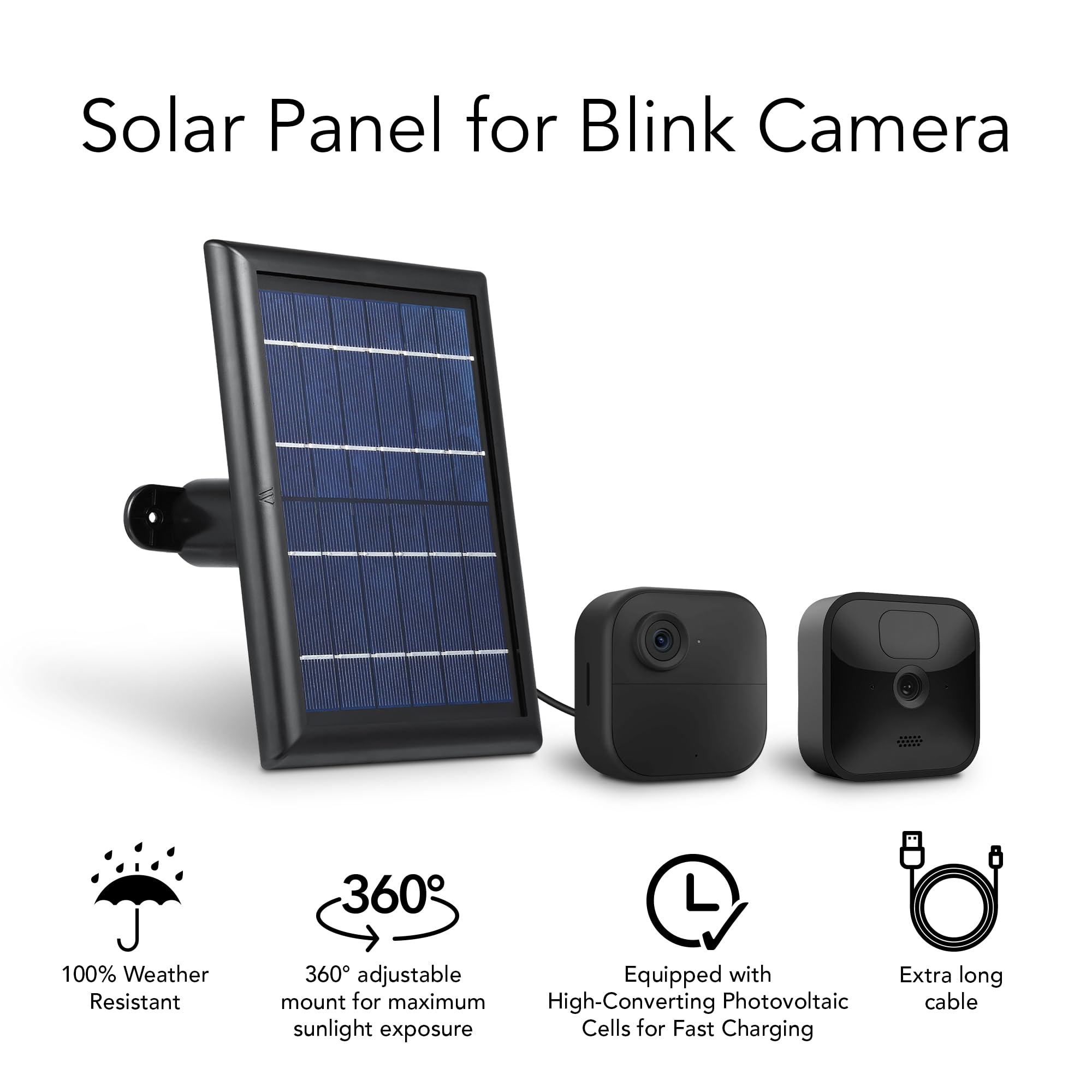 Wasserstein Solar Panel with Built-in Battery for Blink Outdoor 3/4 - 3 Pack Black (Camera Not Included) | Weatherproof Outdoor Security Camera Charging Solution for Home & Business Surveillance
