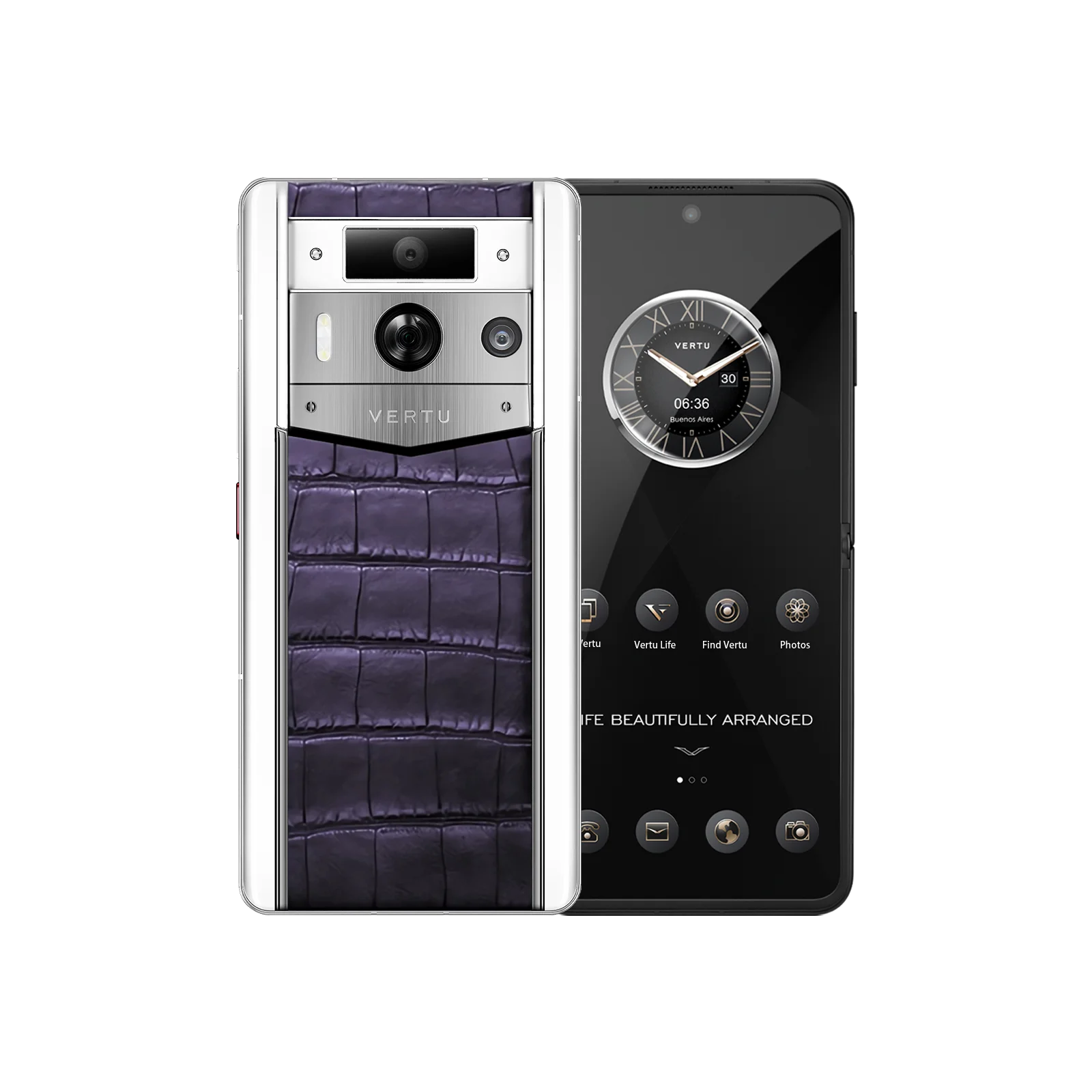 METAVERTU 2 White Alligator Skin Web3 AI Smartphone - Grape Purple with Silver Case | Luxury Crypto Phone for Business & Digital Nomads
