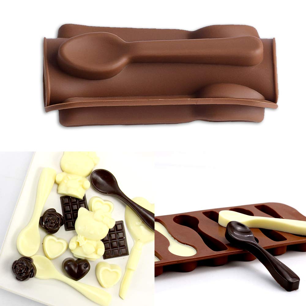 4 Pack Silicone Spoon Molds for Chocolate & Candy Making - DIY Chocolate Spoon Molds for Baking, Party Favors, Holiday Decor (Red & Brown) - Perfect for Valentine's Day, Christmas & Birthday Treats