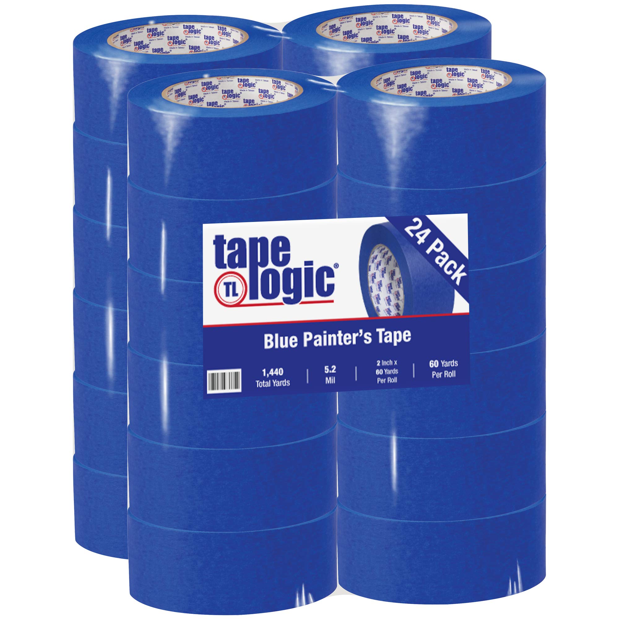 Aviditi Tape Logic 2 Inch x 60 Yards Multi-Surface Blue Painter's Tape - 24 Rolls Pack - Easy Removal No Residue - Perfect for Home Painting, DIY Projects & Wall Protection