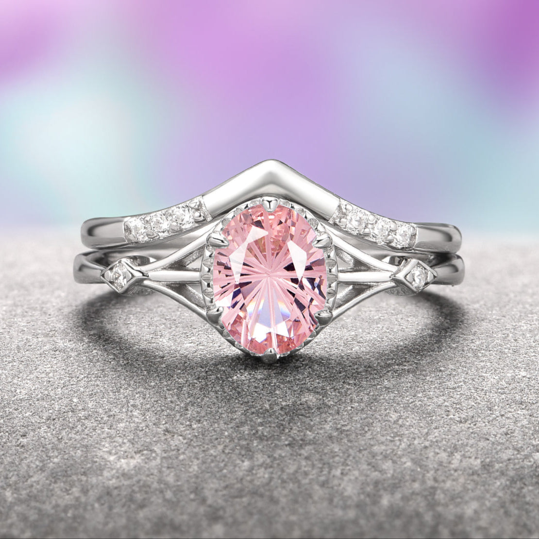 Celtic Morganite Ring Set in Sterling Silver - Fantasy Cut Gemstone Jewelry for Women, Elegant Gift for Her, Perfect for Weddings, Anniversaries & Special Occasions
