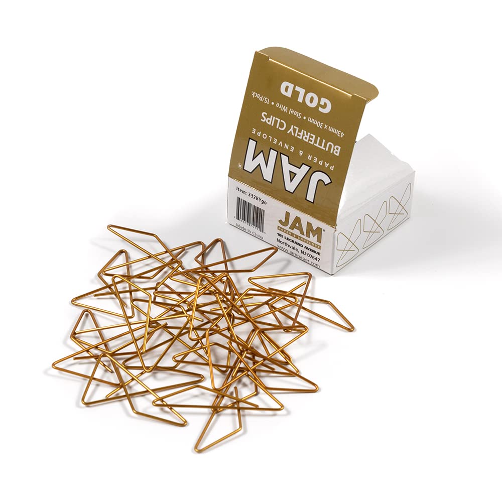 Colorful Butterfly Paper Clips - Gold Metal Binder Clips - 15 Pack for Office, School, Scrapbooking & Crafting Supplies