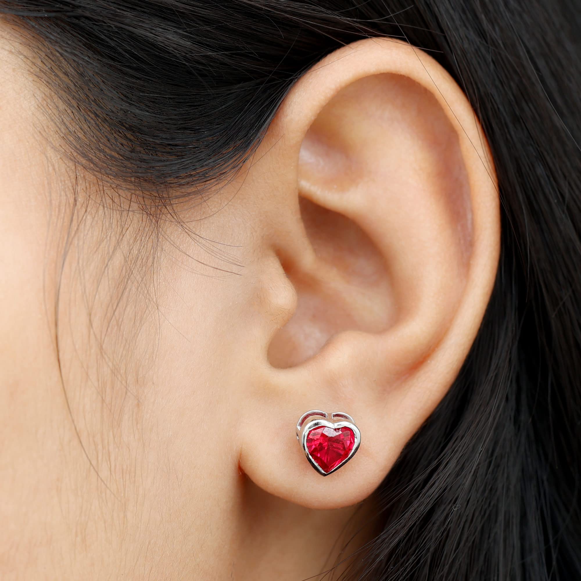 Lab Grown Ruby Heart Stud Earrings 8mm - AAAA Quality Screw Back Earrings for Women - Perfect Gift for Valentine's Day, Anniversary & Special Occasions