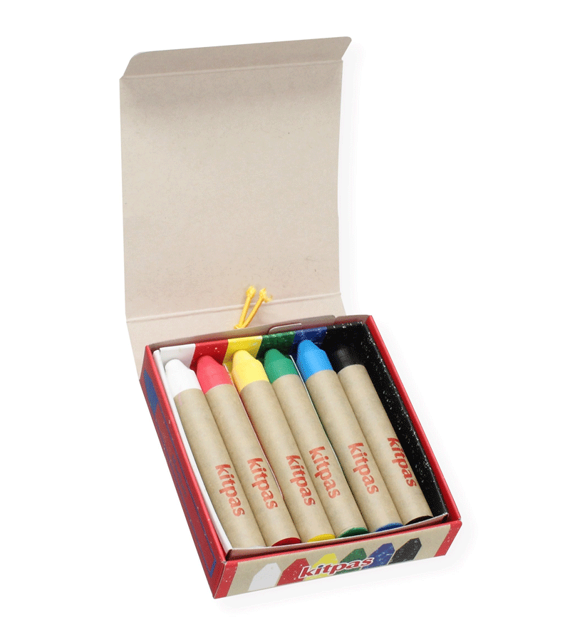 Set of 6 Medium Rice Bran Wax Crayons by Kitpas - Non-Toxic Art Supplies for Kids & Adults - Perfect for Drawing, Coloring Books & Classroom Activities