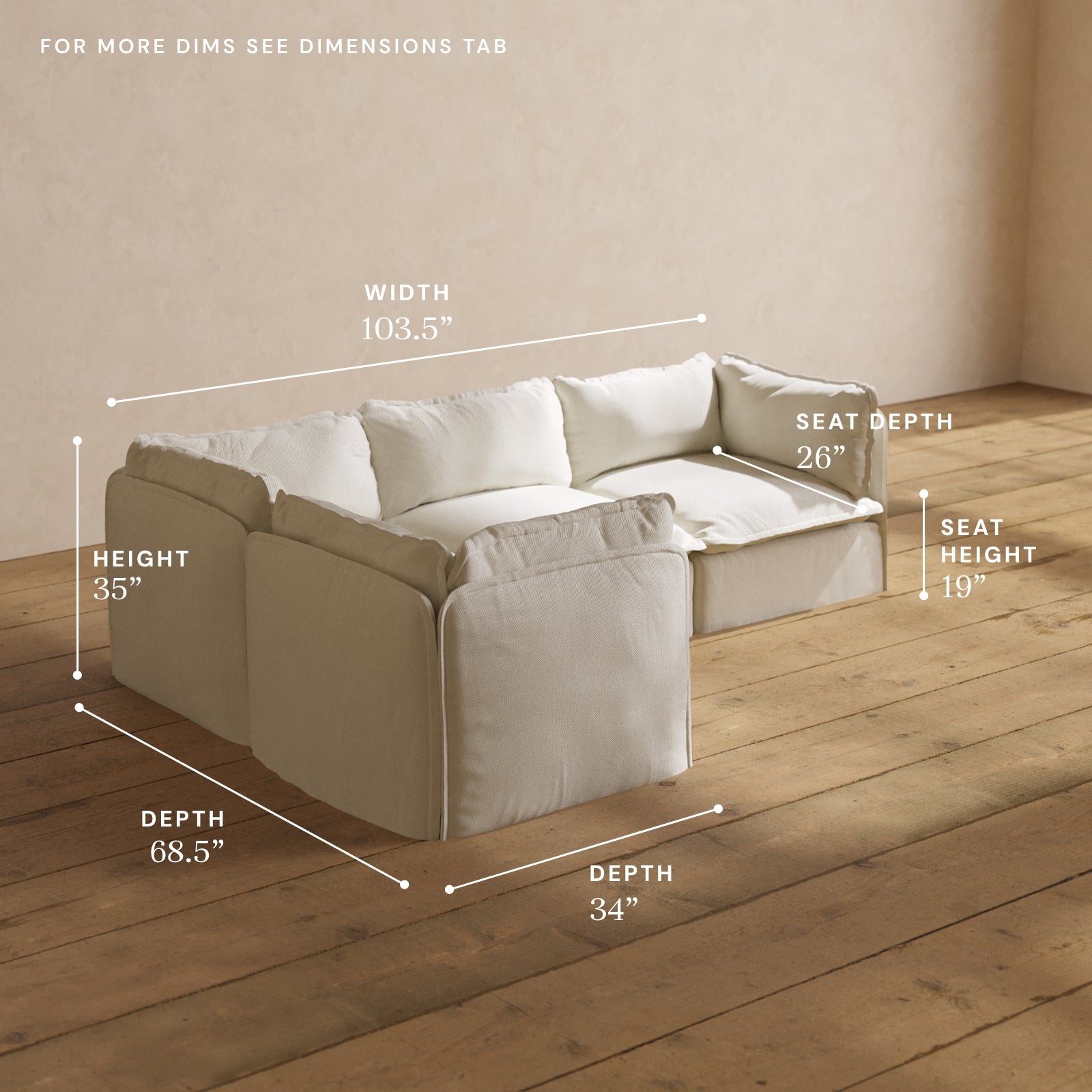 Modular Performance 4-Seater Corner Sectional Sofa in Eggshell White | Relaxed Blend Fabric | Perfect for Living Room, Family Room & Home Theater