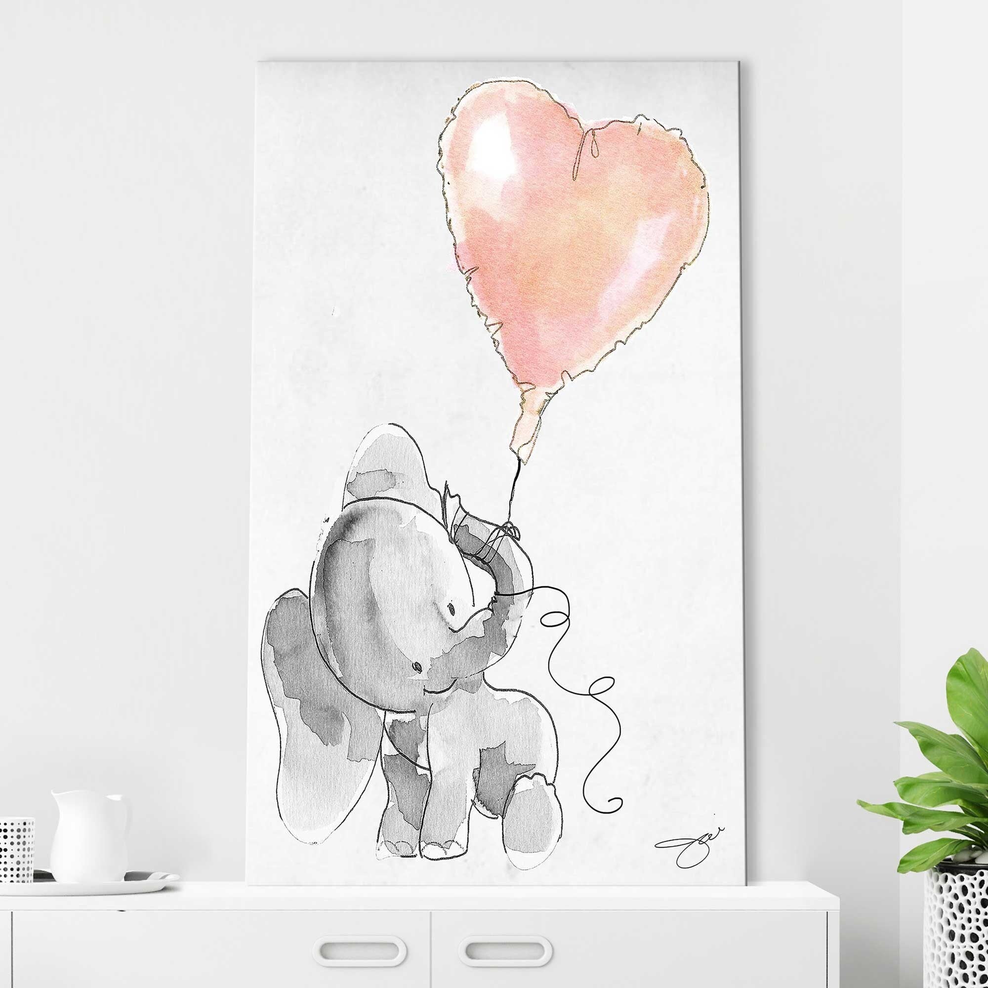 Baby Elephant Heart Canvas Print by Jodi - Cute Nursery Wall Art for Baby Room Decor, Kids Bedroom & Playroom