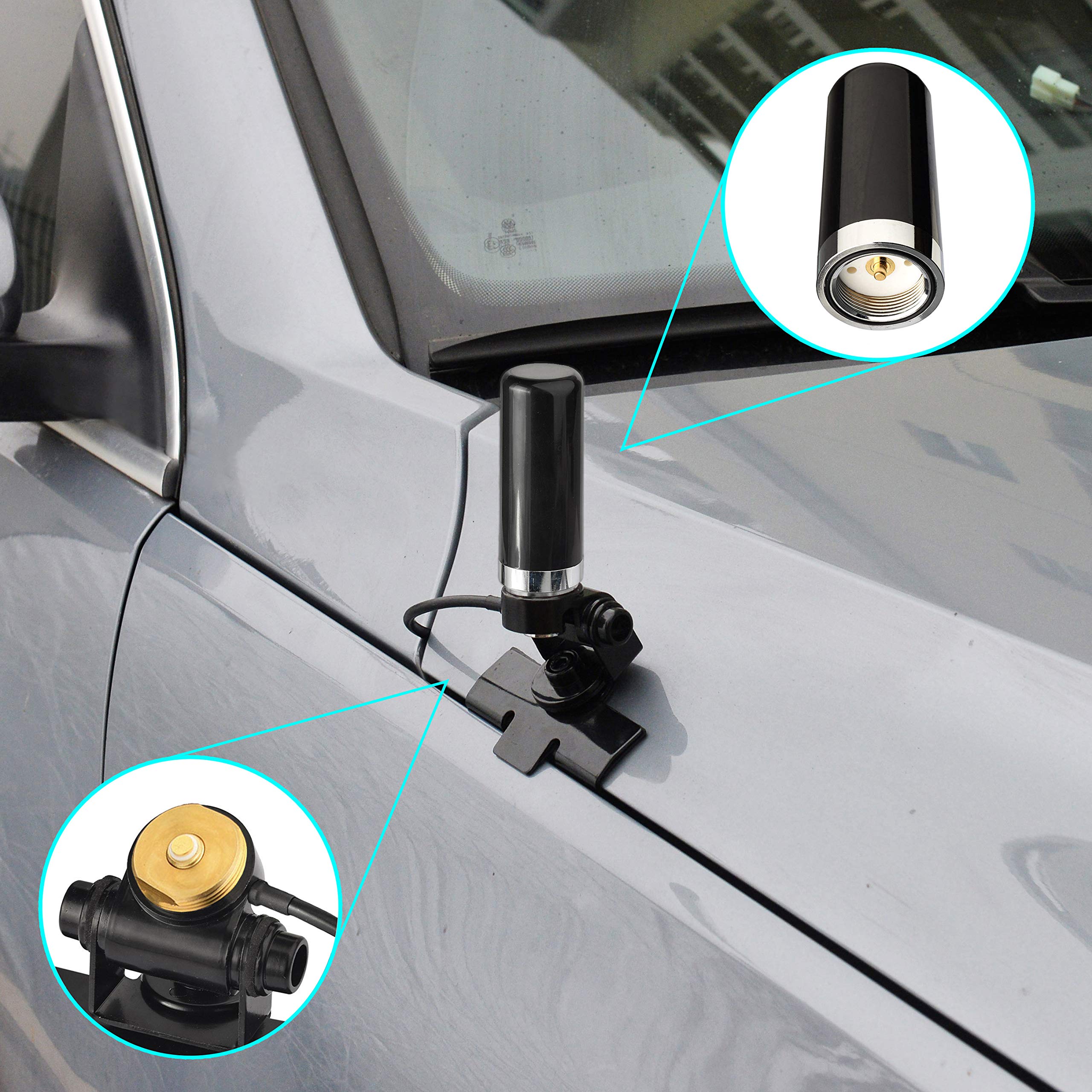Bingfu VHF UHF Mobile Radio Antenna 136-174MHz 400-470MHz for Car Truck - NMO Mount Low Profile Antenna with Lip Mount Bracket & 16.5ft RG58 Cable - Perfect for Ham Radio, Emergency Communication, and Off-Road Adventures