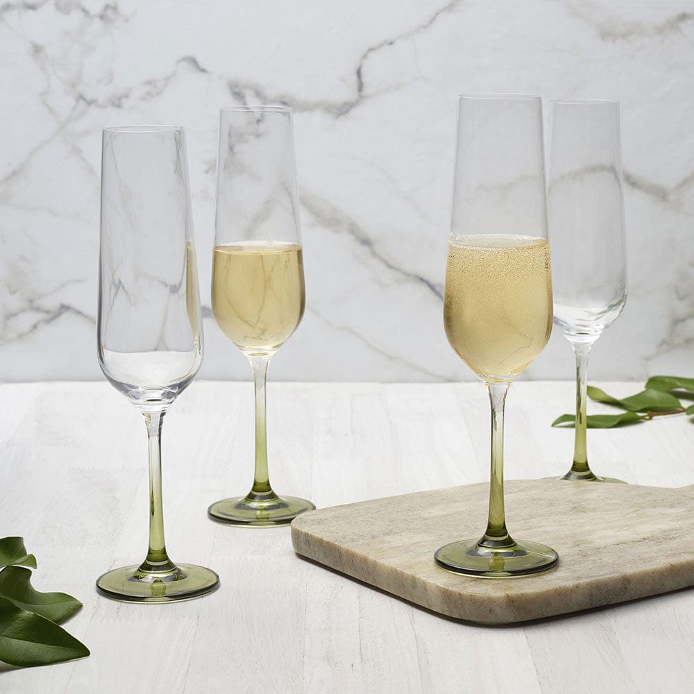 Gianna Ombre Sage Set of 4 Flute Glasses - Elegant Champagne Glasses for Weddings, Parties & Special Occasions