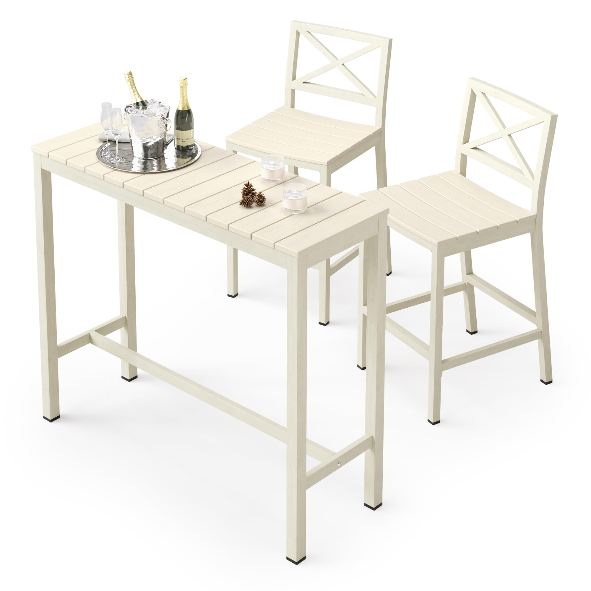 Outdoor Bar Height Table and Chairs Set - 3 Piece Patio Pub Set with 45