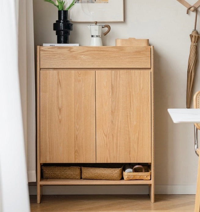 Solid Oak Wood Shoe Storage Cabinet - Modern Nordic Style with Rock Slab Design - Perfect for Entryway, Bedroom, or Closet Organization