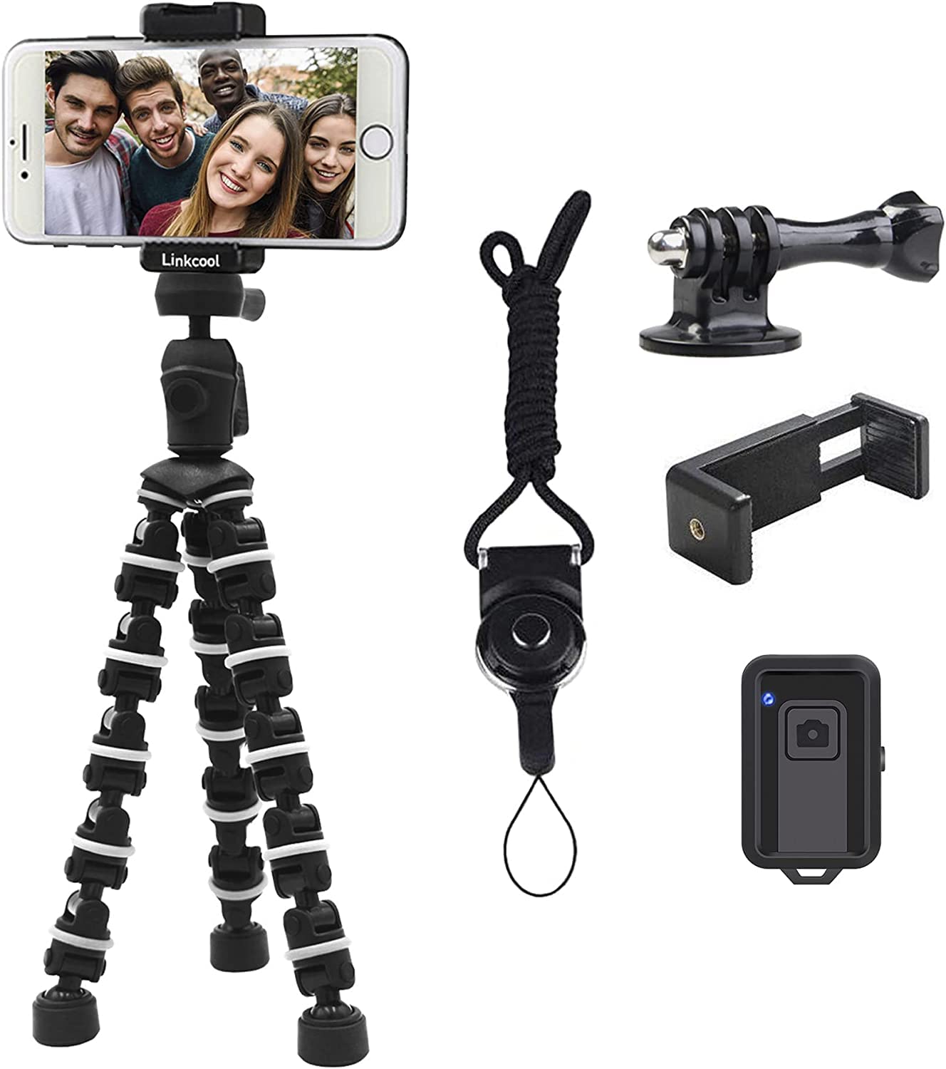 Linkcool Octopus Phone Tripod with Wireless Remote - Flexible Stand Holder for iPhone, Smartphones, GoPro & Cameras | Perfect for Travel, Vlogging, Selfies & Tabletop Photography