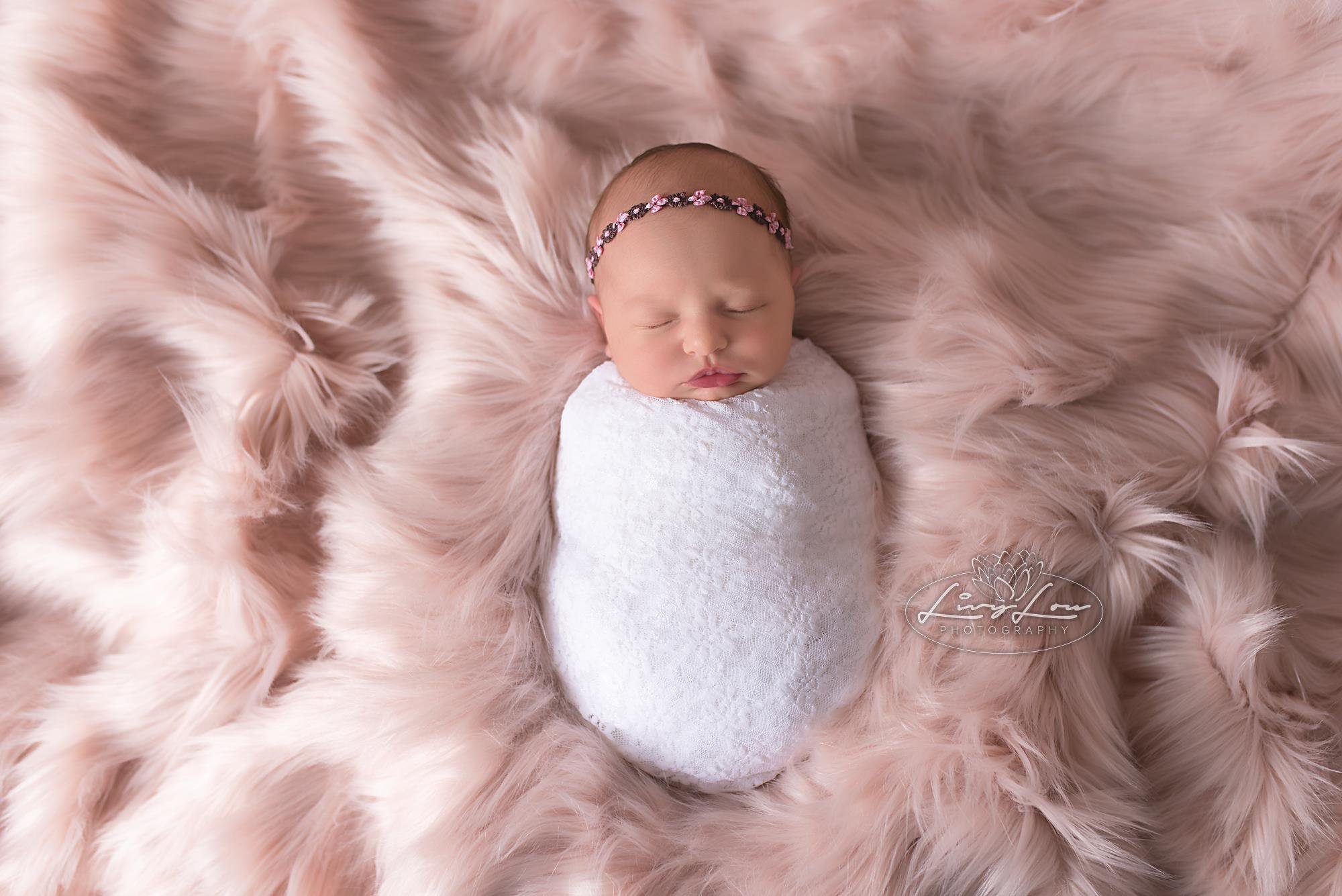 Pink and Brown Halo Headband for Newborns | Baby Photography Prop | Soft Tieback Headband for Newborn Photo Shoots, Baptism, and Special Occasions