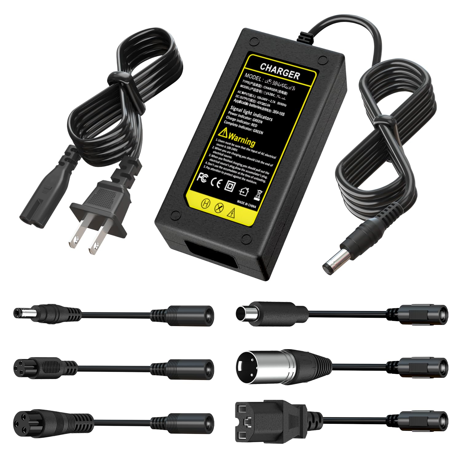 Universal 7-in-1 Fast Charger 42V 2A for Razor/Jetson/Voyage/Gotrax/Ninebot Scooters - 36V 10S Lithium Battery Replacement Charger - Perfect for Commuting, Delivery & Outdoor Adventures