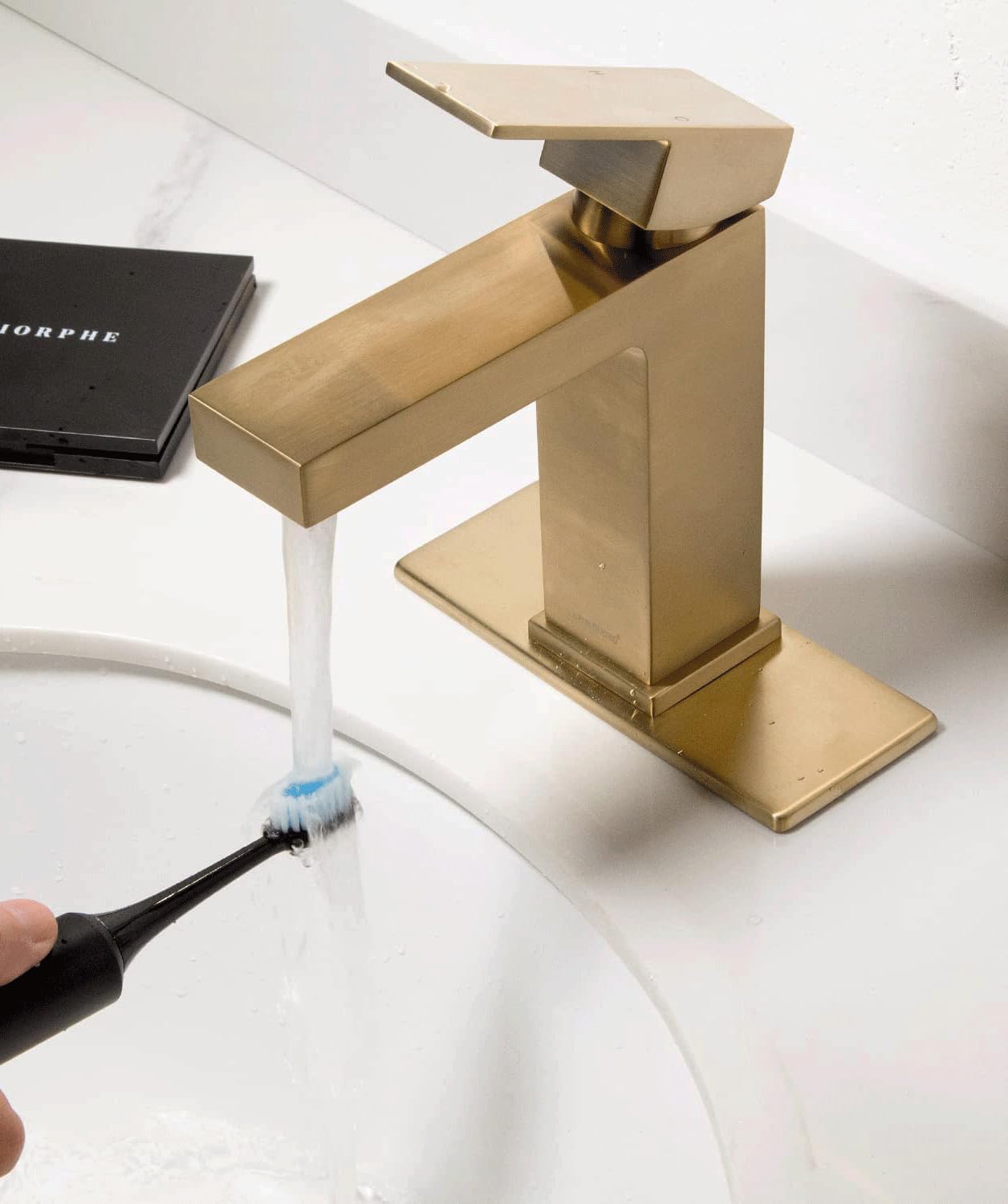 Lava Odoro Brushed Bronze Single Hole Bathroom Sink Faucet - Gold Single Handle Vanity Faucet with Drain Assembly & Deck Plate (BF307-BB) - Perfect for Modern Bathroom Renovations and Powder Room Upgrades