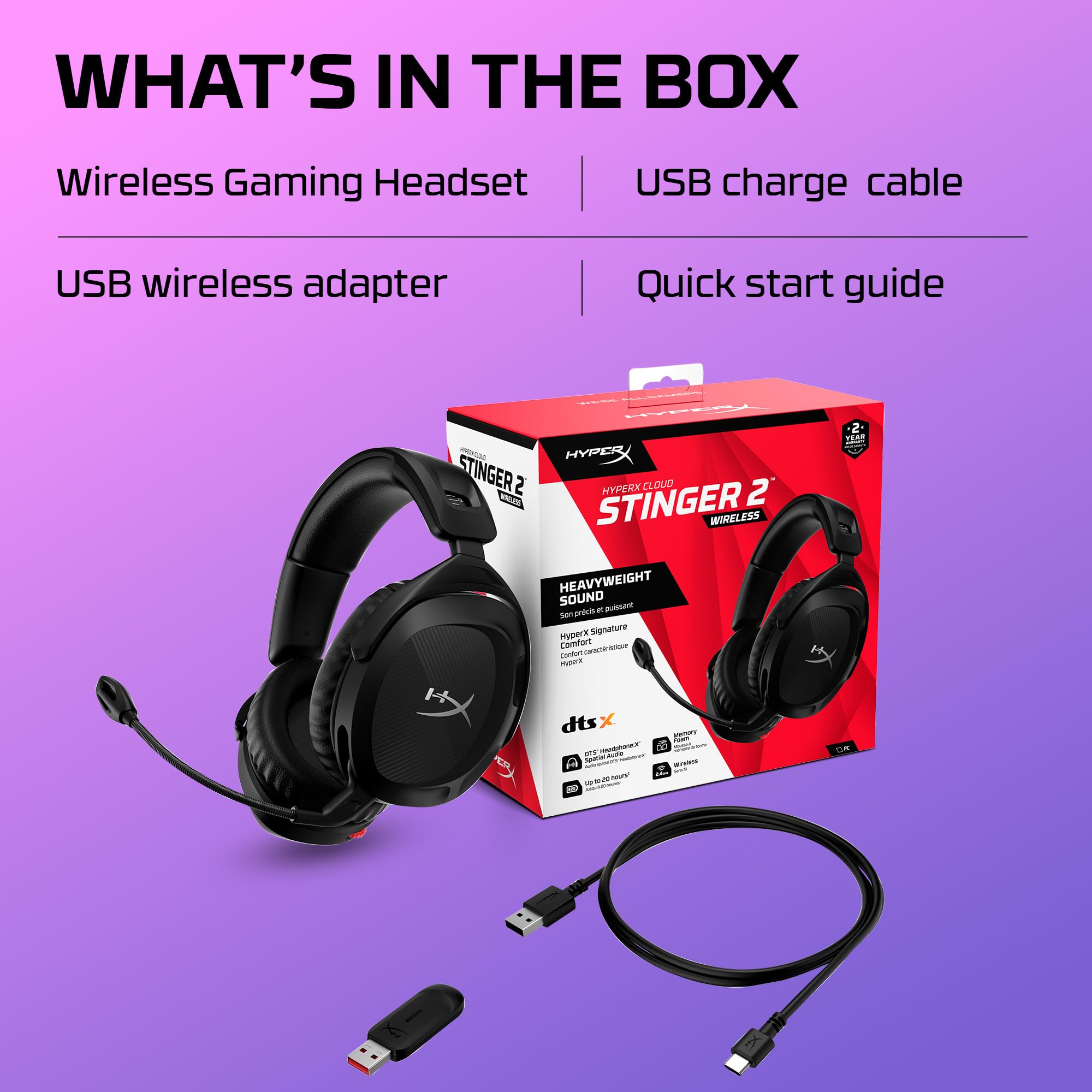 HyperX Cloud Stinger 2 Wireless Gaming Headset for PC - Noise Cancelling Mic, Memory Foam Earpads, 20H Battery Life - Perfect for Gaming, Streaming & Online Meetings (Black)