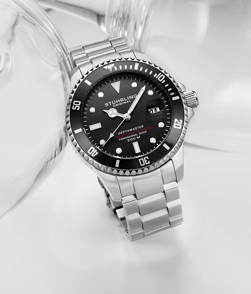 Classic Couple Diver Watch Set with Signature Pen and Stud Earrings - Perfect Gift for Anniversary, Wedding & Valentine's Day
