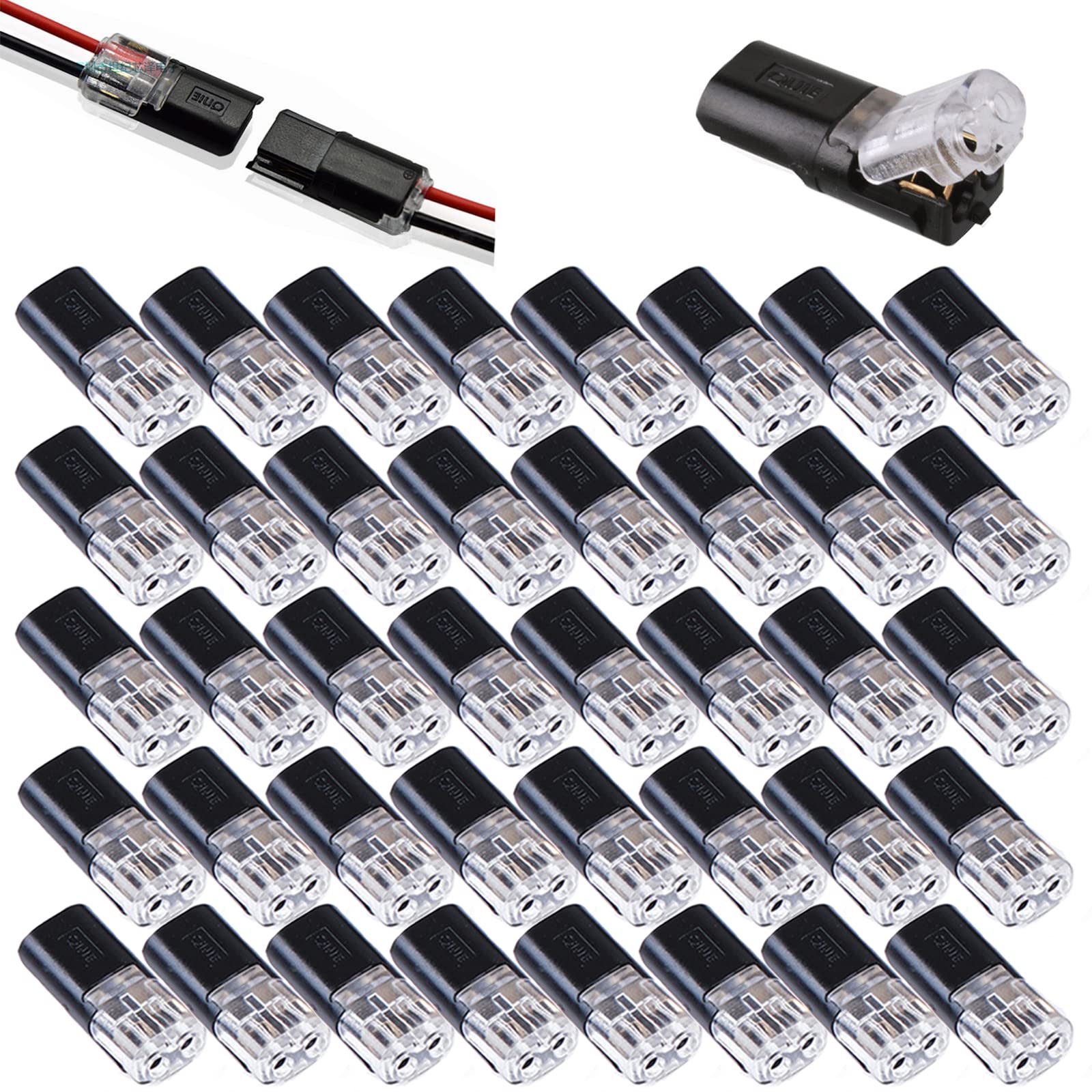 Locking Double-Wire Push-in Connectors (40PCS) - Low Voltage Electrical Connectors, No Wire Stripping Required, Tool-Free Installation - Perfect for Home Wiring, LED Lighting, and DIY Electrical Projects