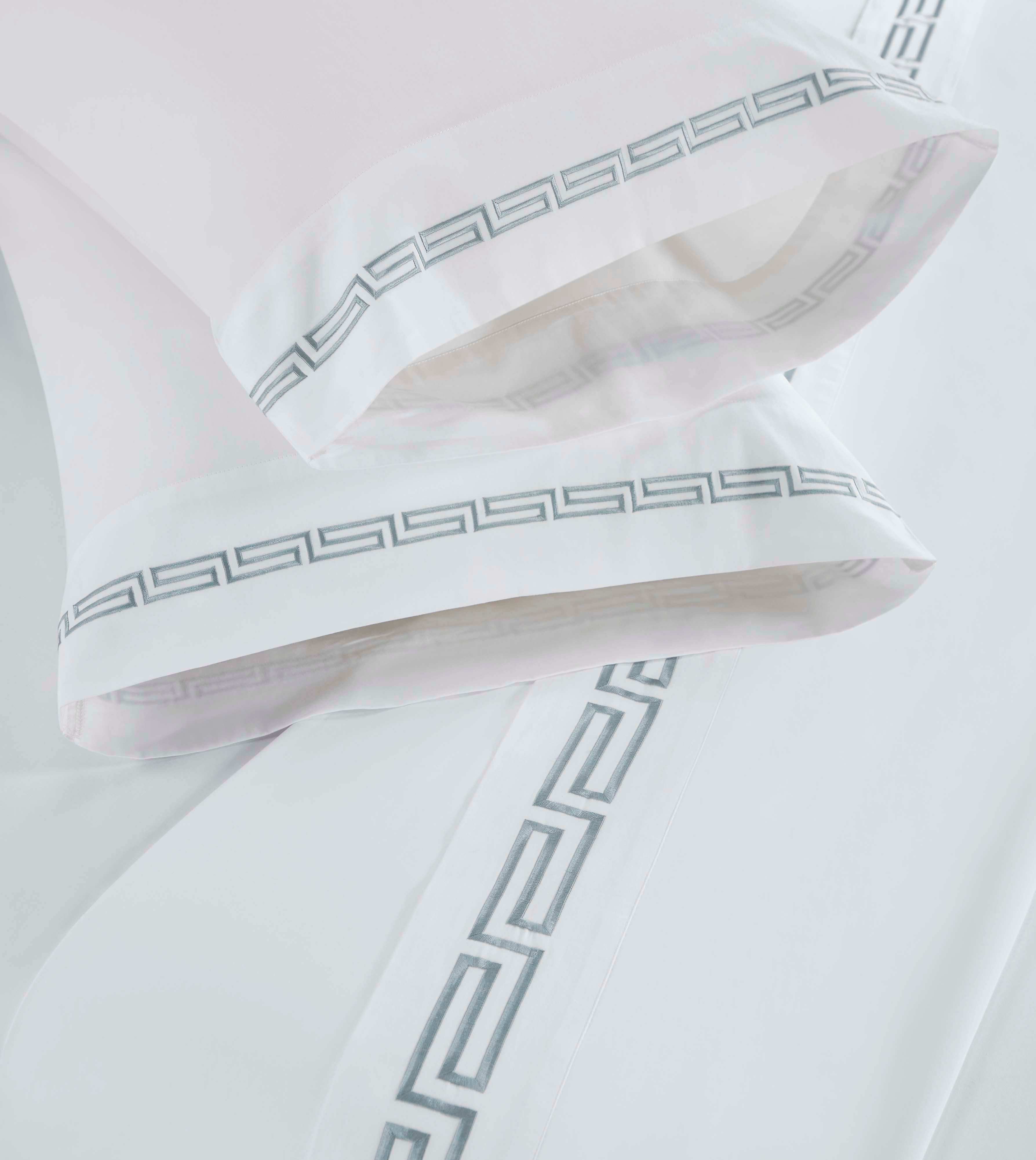 Premium Harrison Cotton Greek Key Embroidered Deep Pocket Bed Sheet Set - Queen Size, 4-Piece Luxury Bedding for Master Bedroom & Guest Room