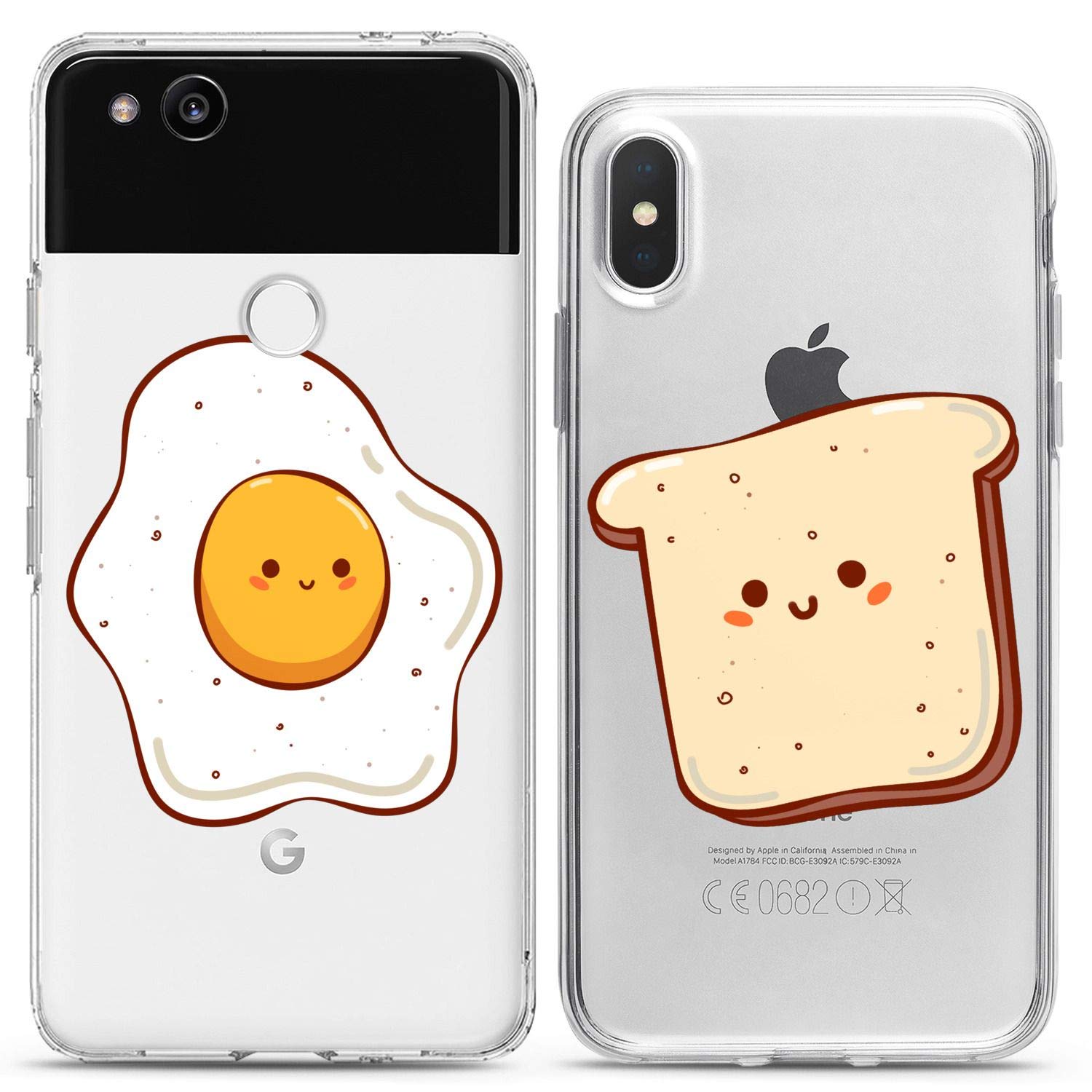 **Matching Couple Phone Cases for iPhone 16/15/14/13/12/11 Pro Max/Mini/XS/X/6s/8 Plus/7+/XR/10/SE/5 - Cute Kawaii Egg Friends Print Slim Clear Flexible Cover - Perfect for Couples, Gifts, and Everyday Use**