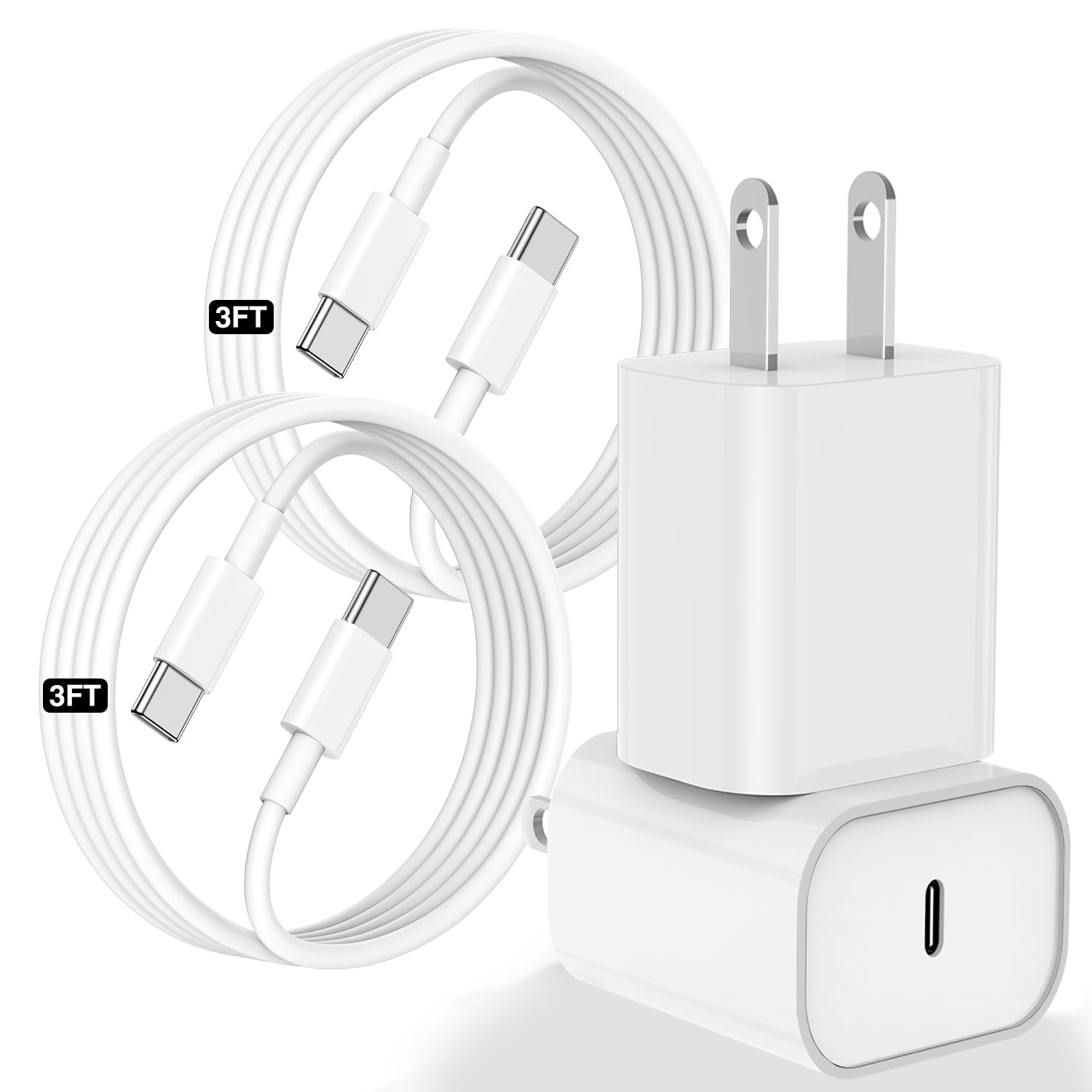 Fast Charging USB C Cable & Block for iPhone 16/15 Pro/Pro Max/Plus, iPad Pro 12.9/11, iPad Air & Mini - 3FT White | Quick Charge Technology | Perfect for Home, Office & Travel Use