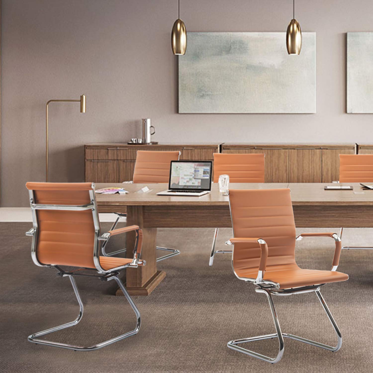 Premium Leather Conference Chairs with Back Support - Heavy Duty Office Guest Chairs Set of 2 (Terracotta) - Perfect for Reception Areas, Meeting Rooms & Executive Offices