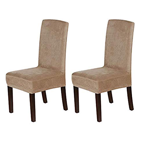 Stretch Velvet Dining Chair Covers Set of 2 - Washable Camel for Home Decor