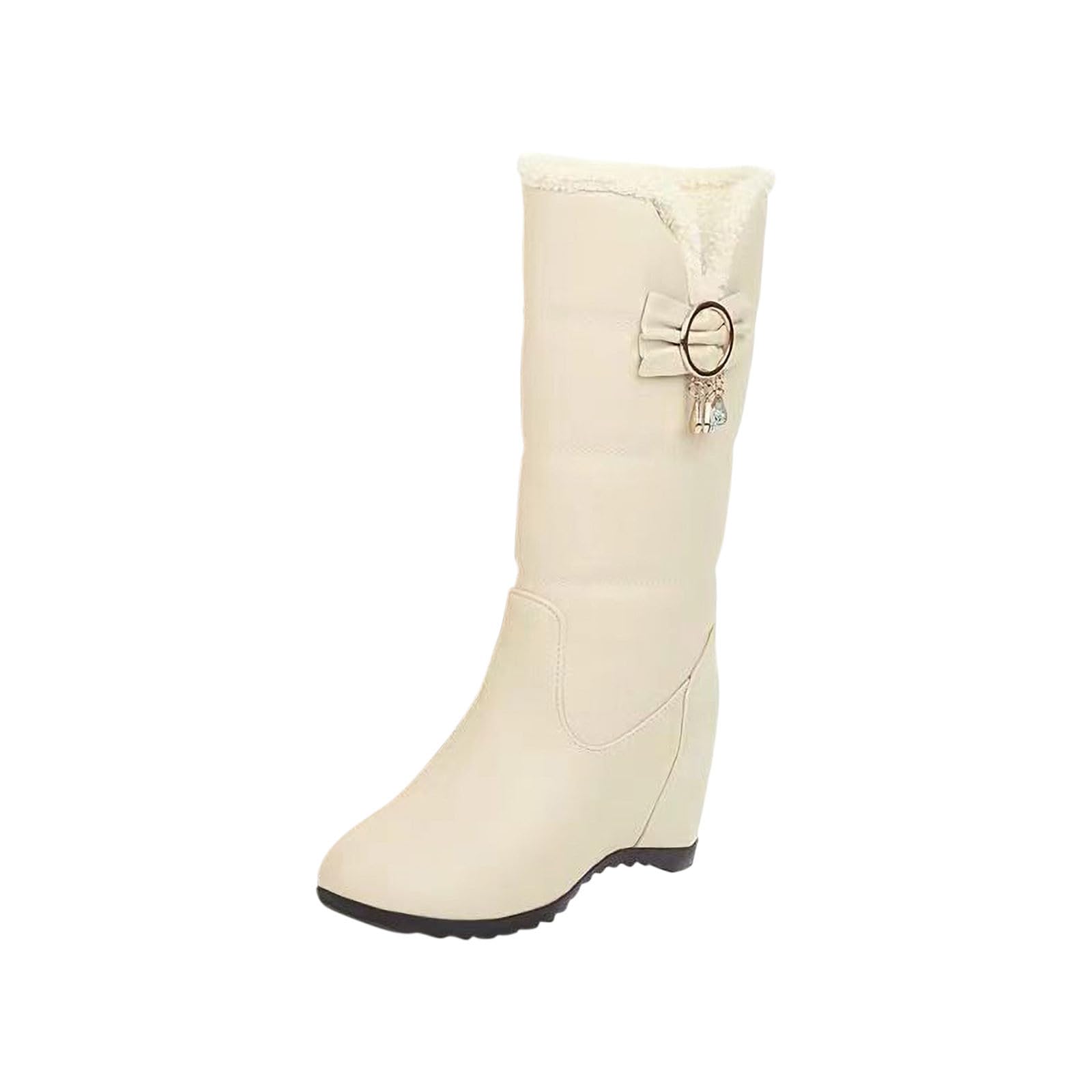 Oelaio Women's Fashionable Warm Thickened Snow Boots - Mid Length Upholstered Winter Boots in Beige Size 8.5 | Perfect for Snowy Days, Outdoor Activities & Cold Weather Fashion