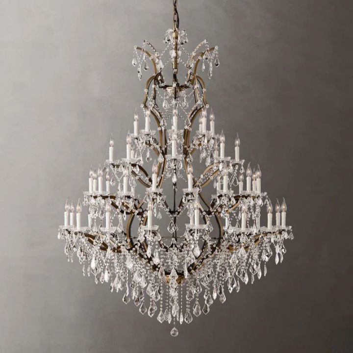 19th Century Rococo Style Iron and Crystal Round Chandelier - 60 Inch Antique Lighting Fixture for Dining Room, Ballroom, or Luxury Home Decor