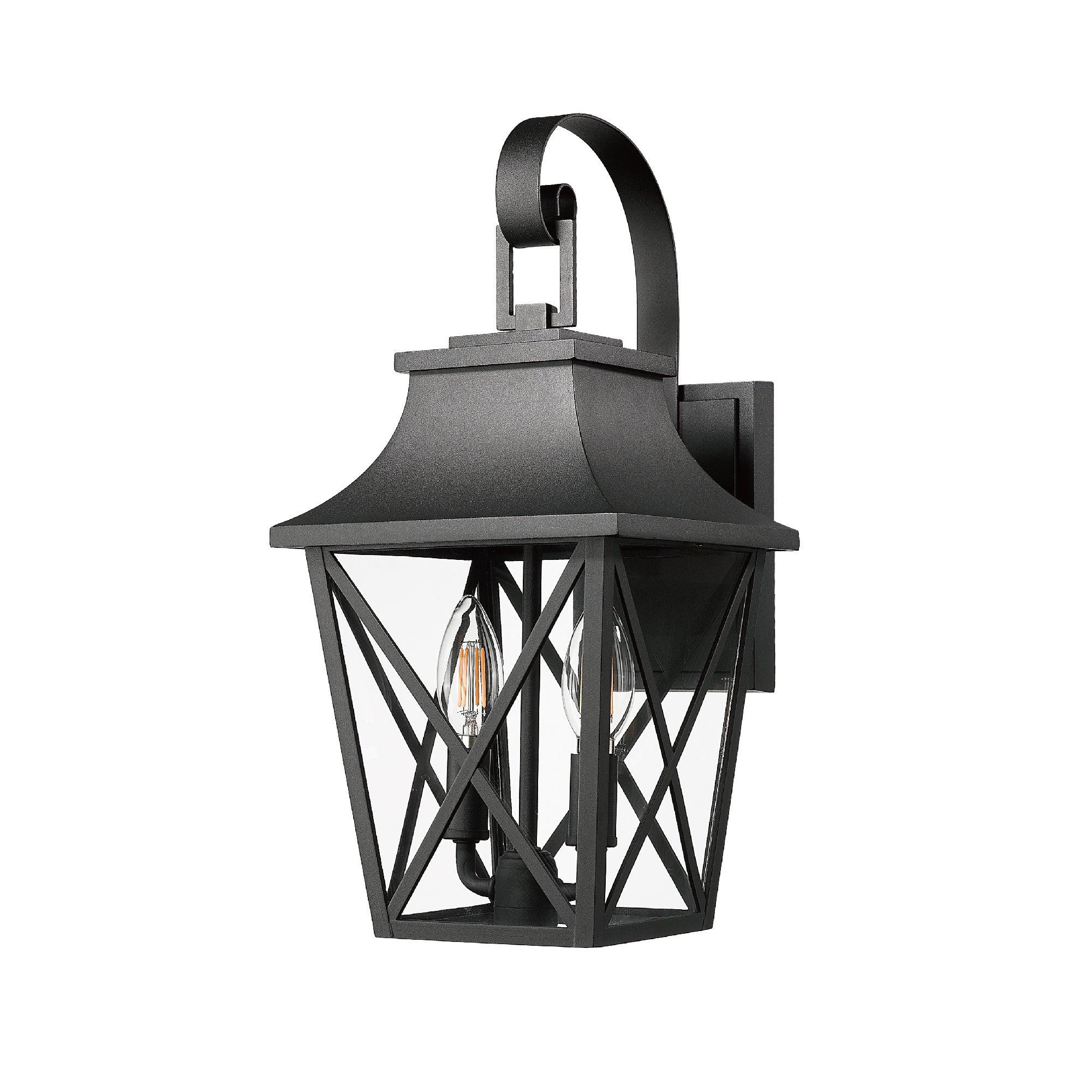 Black Outdoor Wall Lantern - 2 Light Modern Industrial Wall Sconce with Glass Shade, Waterproof Farmhouse Porch Lighting Fixture (1 Pack) - Perfect for Patio, Garden, Entryway and Exterior Home Decor